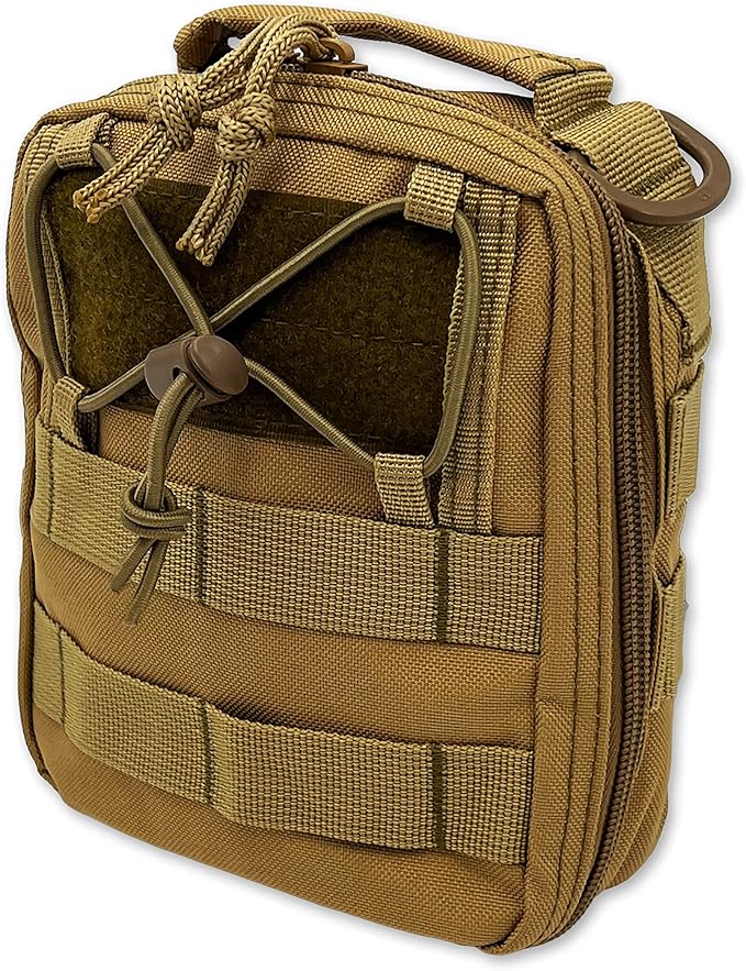 Lightning X Products Premium Nylon MOLLE Pouch Emergency Kit, Ideal for Tactical Medics, Military, Outdoor Enthusiasts (8" x 6.5" x 3", Black or Tan, for Gunshot Wounds & Bleeding Control)