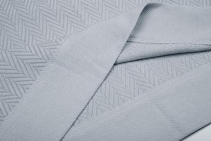 Threadmill Luxury Cotton Blankets for Twin Size Bed | All-Season 100% Cotton Twin Blanket for Bed | Herringbone Soft & Cozy Fall Thermal Blanket, 350GSM, 68x92 inches | Scottish Grey