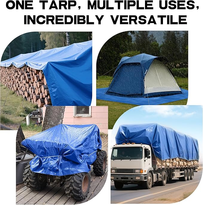 Waterproof Tarps 15 x 20 5-mil Thick Rain Covers Drop Cloths Camping Tarp Blue…