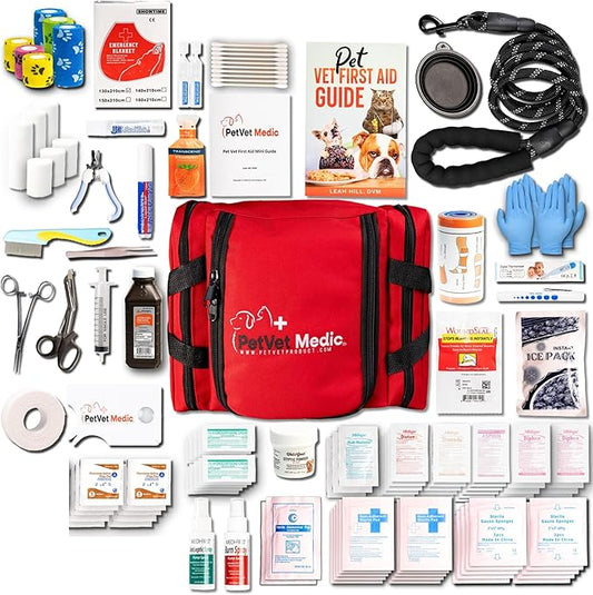 Pet Vet Medic Cat & Dog First Aid Kit - Dog Emergency Kit, Dog Health Supplies & Dog Wound Care -with Dog Thermometer, Dog Bandages for Wounds - Dog Essentials, Dog Supplies, Dog Travel Bag (Large)