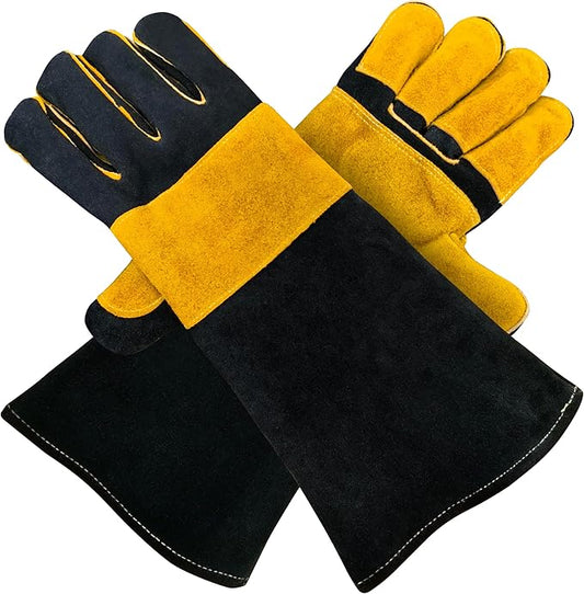 Grill Armor Welding Gloves – 16inch 932℉ - Leather Forge/Mig/Stick – Heat/Fire Resistant Gloves, Mitts/Pot Holders For Oven, Grill, BBQ, Furnace, Stove, Fireplace, Tig Welder, Animal Handling Glove