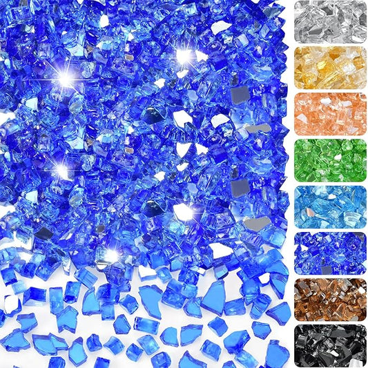 10 Pounds Fire Glass 1/4 Inch High Reflective Tempered Firepit Glass Rocks for Fireplace, Fire Pit Table, Fire Bowl and Landscaping (Cobalt Blue)
