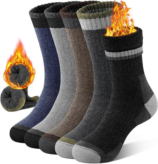 UUMIAER Merino Wool Socks for Men Hiking Thermal Warm Winter Crew Socks Thick Cushion Moisture Wicking Socks 5 Pairs