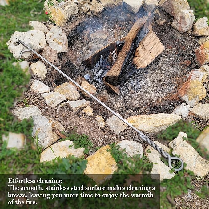Fire Poker for Fire Pit 40in Twisted Rope Design 304 Stainless Steels Fireplace Poker Handmade Fire Pit Poker for Firewood Log Coals Campfire Wood Stove, Outdoor and Indoor Use