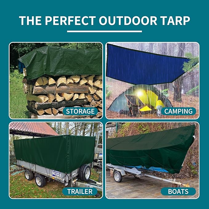 TARPAL 15x15 Feet Green Tarp Waterproof Multipurpose Protective Cover All Purpose Poly Tarps Cover for Pool, Outdoor Furniture, Camping, Firewood, Boat,Roof Waterproofing