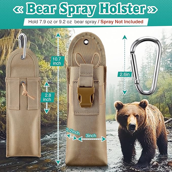 Bear Spray Holster with Quick Release Buckle (Spray Not Included), Nylon Holster with Hook & Loop for 7.9 & 9.2fl Oz Canister, Portable Pouch & Elastic Cord Design for Hiking Camping, Outdoor