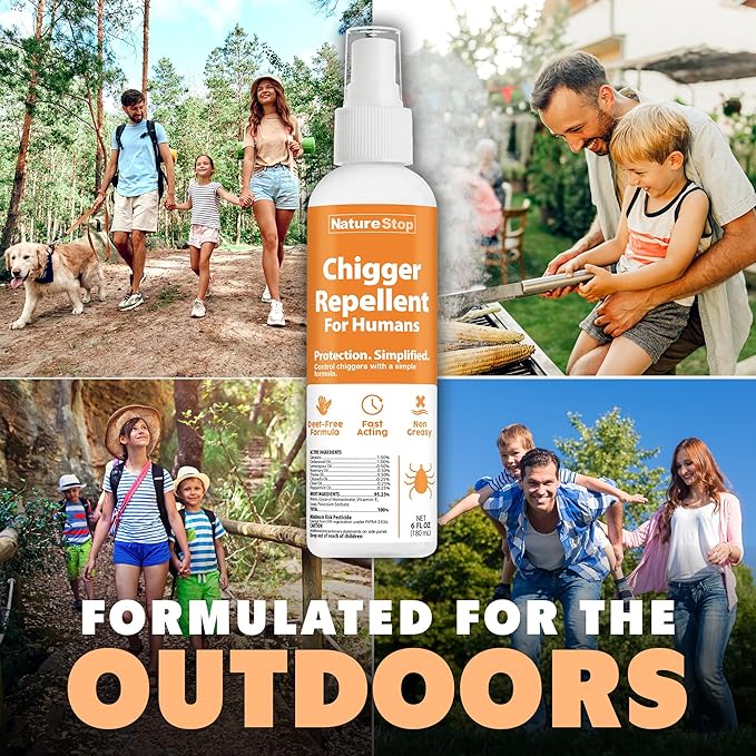 Chigger Repellent Spray for Humans, DEET-Free Insect Repellent for Skin & Outdoor Protection, 6 oz (180mL)