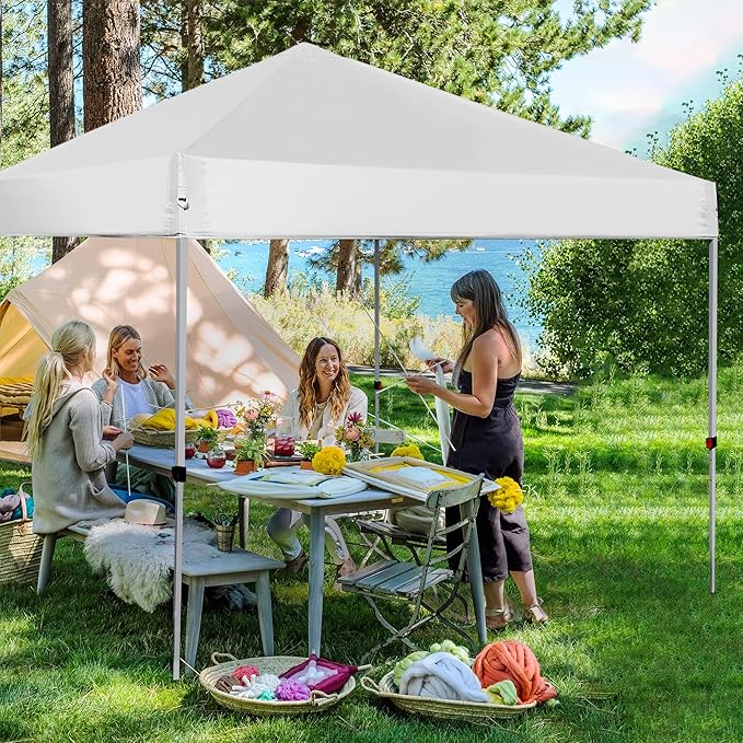 Pop Up Canopy Tent 8X8 FT,Easy Set-up Sade,Instant Shelter w/Canopy Cover,4 Ropes,Adjustable Straight Leg Heights Canopies,Outdoor Patio Tents for Parties,Commercial,Silver White
