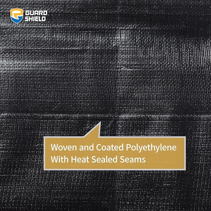 GUARD SHIELD Heavy Duty Tarp 10x20 Feet Black Tarp Large Outdoor Tarps Waterproof with Grommets Cover 12mil