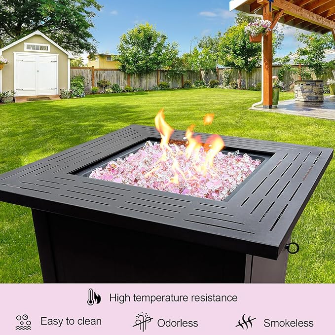 20 Pounds Fire Glass 1/2 Inch High Reflective Tempered Firepit Glass Rocks for Fireplace, Fire Pit Table, Fire Bowl and Landscaping (Rose Gold)