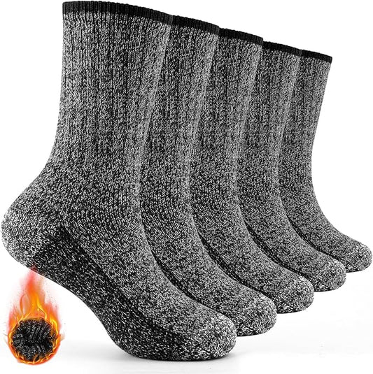 BESTENA Merino Wool Hiking Socks for Men 5 Pairs Thermal Warm Winter Thick Cushion Moisture Wicking Crew Boot Socks