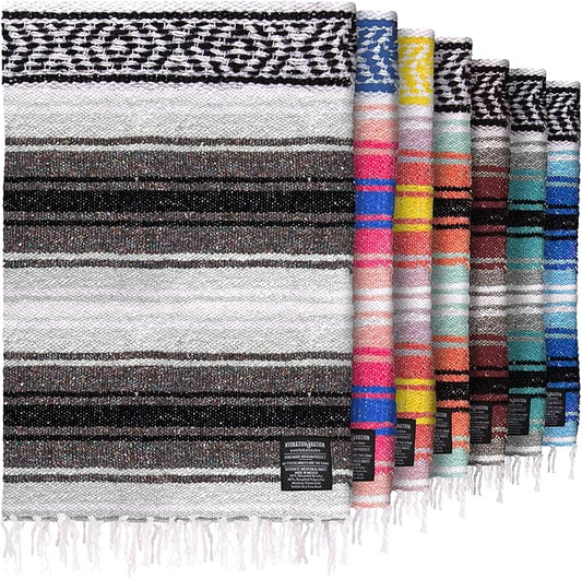 Hydration Nation Authentic Extra Large Mexican Blanket (70"x50") - Handwoven Yoga, Serape- Artisanal Falsa, Beach, Camping, Picnic, Outdoor(Gray)