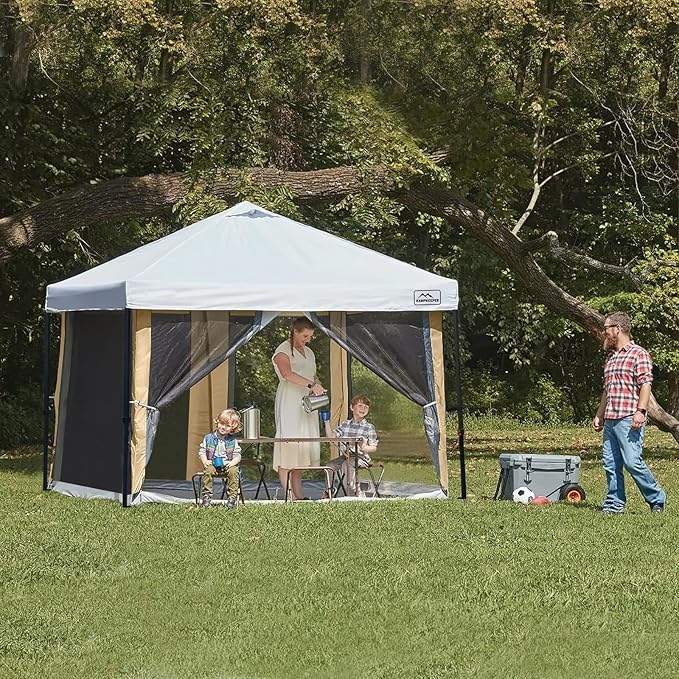 Canopy Universal Mosquito Netting Tent, Converts 10'x10' Canopy Gazebo into Camping Inner Tent, Screen House with Full PE Floors for Patio, Outdoor, Garden and Backyard（TOP & Frame NOT Included）Khaki