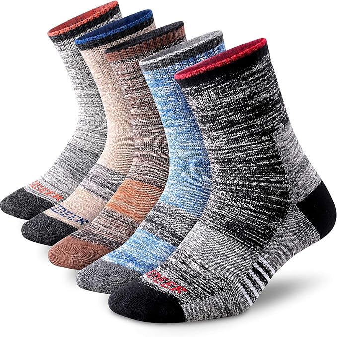 FEIDEER Men's Hiking Walking Socks, Multi-pack Wicking Cushioned Outdoor Recreation Cotton Quarter Crew Socks