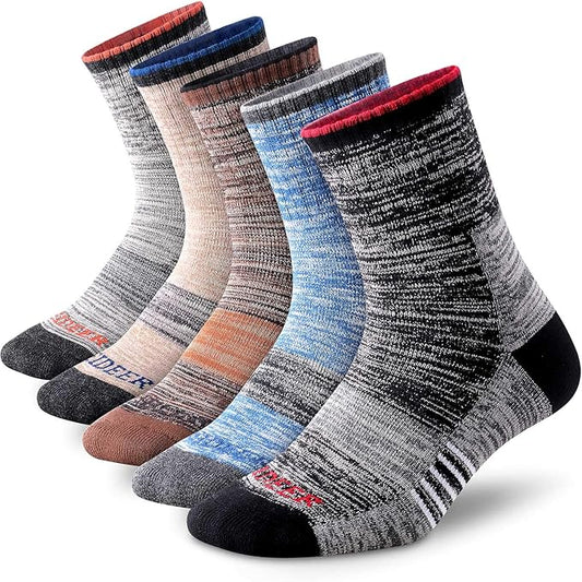 FEIDEER Men's Hiking Walking Socks, Multi-pack Wicking Cushioned Outdoor Recreation Cotton Quarter Crew Socks