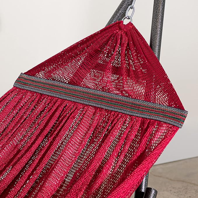 Best Home Fashion Hammock for 2 Persons with Collapsible Steel Stand 600 lbs Capacity- Portable Carrying Case, Adjustable, Perfect for Camping Beach Patio, EZ Daze Foldable Hammock with Stand- RED