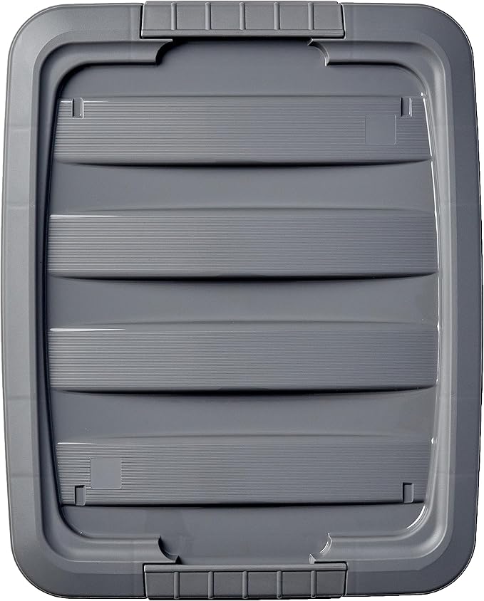 Amazon Basics Plastic Storage Containers with Secure Latching Lids, Stackable Organization Bins, Clear/Grey, 19 Quart, Set of 6