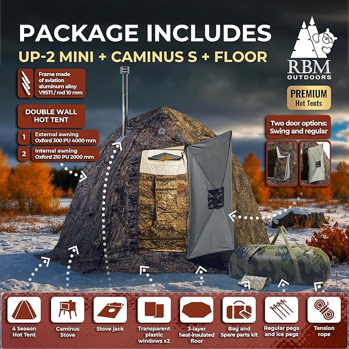 Rbm Outdoors Hot Tent with Stove Jack, Easy Setup 4 Season Winter Tents for Camping, Cold Weather Wall Double Layer Waterproof & Windproof Shelter