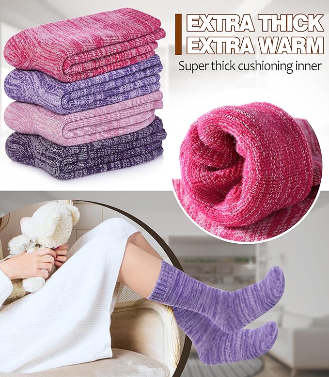 LANLEO Merino Wool Hiking Socks for Women Men Thermal Extra Thick Winter Warm Comfy Cushioning Crew Boot Socks 4 Pairs