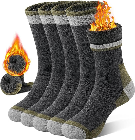 UUMIAER Merino Wool Socks for Men Hiking Thermal Warm Winter Crew Socks Thick Cushion Moisture Wicking Socks 5 Pairs