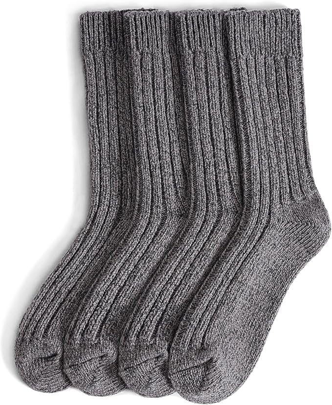 Tough Land 97% Merino Wool Crew Socks for Men & Women 2 Pairs – Classic Rib, Thick Wool Socks for Hiking, Work, Ski