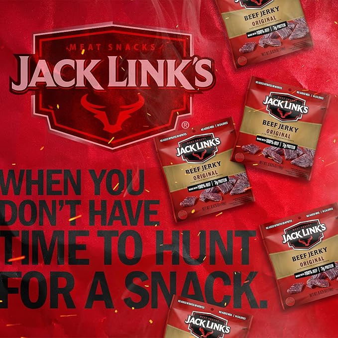 Jack Link's Beef Jerky, Original, Multipack Bags - Flavorful Meat Snacks for Lunches, Ready to Eat Protein Snacks, Individual Packs - 7g of Protein, Made with 100% Beef - 0.625 oz (Pack of 20)