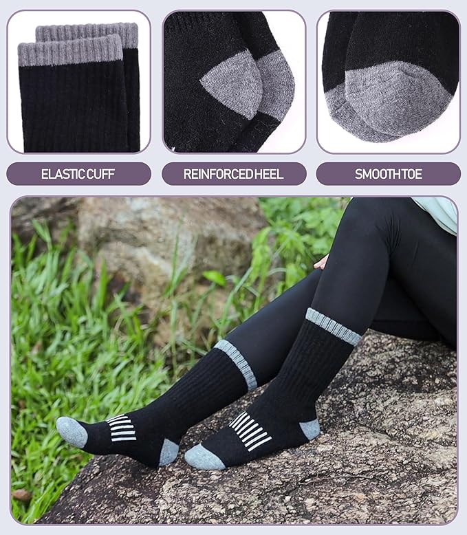 DYW Womens Merino Wool Hiking Socks Thermal Warm Winter Boot Crew Socks Cushion Work Walking Gift Socks 5 Pairs