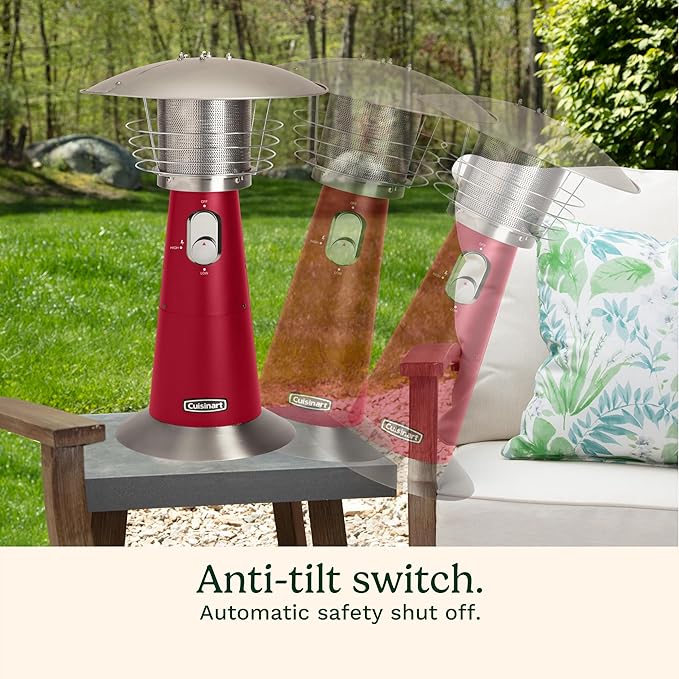 Cuisinart Portable Tabletop Patio Heater, 11,000 BTU Outdoor Propane Heater with Safety Tilt Switch and Adjustable Heat, Burner Screen Guard, 30 sq. Foot Heat Range, Red