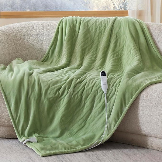 Bedsure Heated Blanket Throw Blanket - Fast Heating Electric Blanket, Soft Flannel Heated Throw with 4 Time Settings, 6 Heating Settings, Warm Gifts for Women Men (50x60 inches, Sage Green)