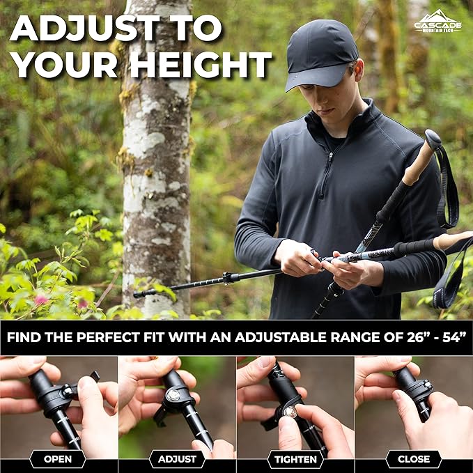 Cascade Mountain Tech Trekking Poles - Carbon Fiber Walking or Hiking Sticks with Quick Adjustable Locks