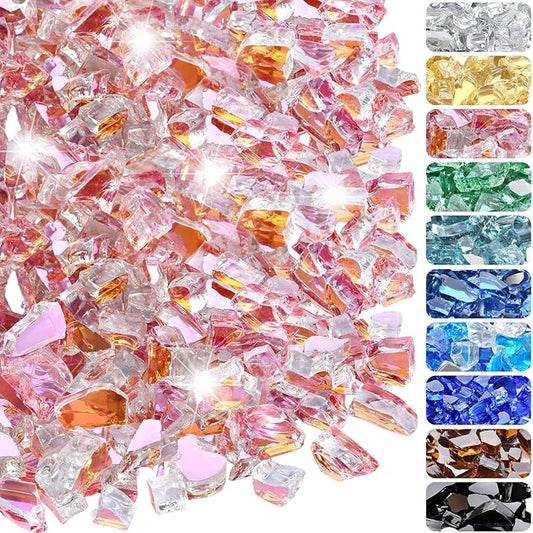 20 Pounds Fire Glass 1/2 Inch High Reflective Tempered Firepit Glass Rocks for Fireplace, Fire Pit Table, Fire Bowl and Landscaping (Rose Gold)