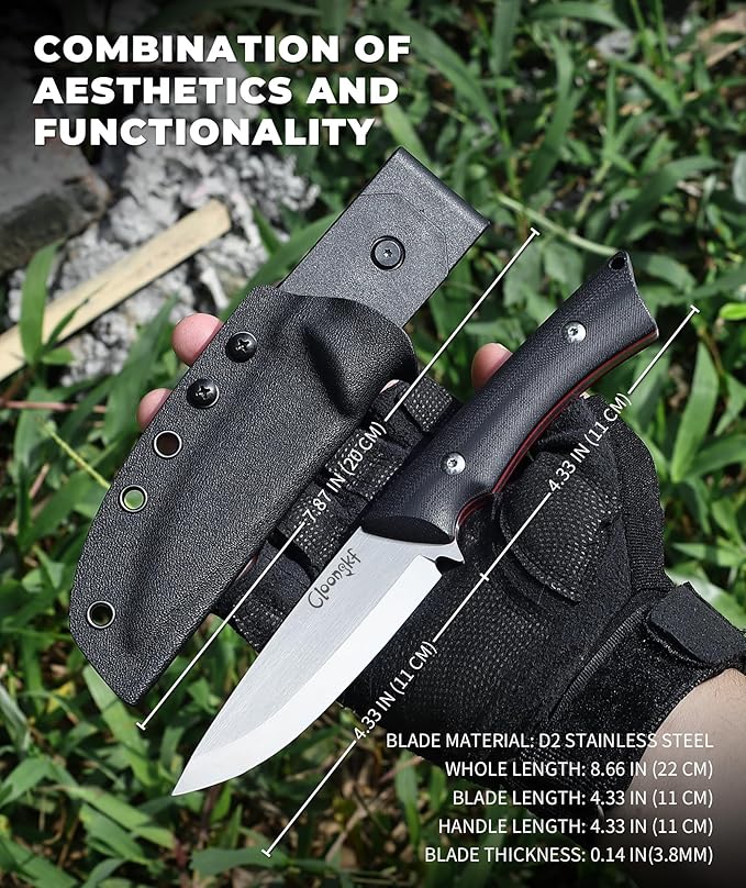 4.3-inch Fixed Blade Knife with Sheath，D2 stainless steel blade, double colour G10 handle,Outdoor Camping knives