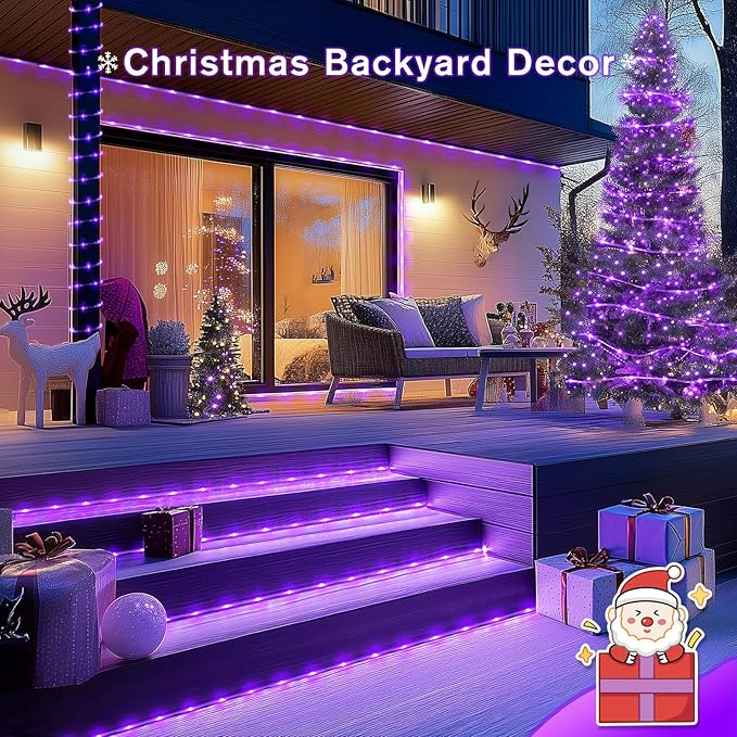 JMEXSUSS 200 LED Purple Solar Christmas Lights, 66 ft Rope Lights Outdoor Waterproof, PVC Tube Purple Christmas String Lights for Party Tree Fence Christmas