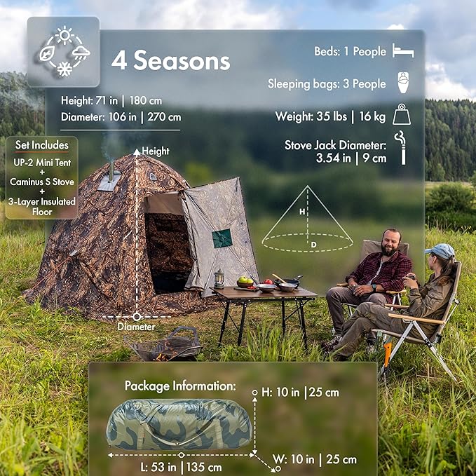 Rbm Outdoors Hot Tent with Stove Jack, Easy Setup 4 Season Winter Tents for Camping, Cold Weather Wall Double Layer Waterproof & Windproof Shelter