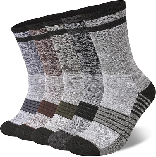 COOVAN Mens Hiking Crew Socks 5 Pairs Moisture Wicking Cushioned Athletic Boot Outdoor Socks
