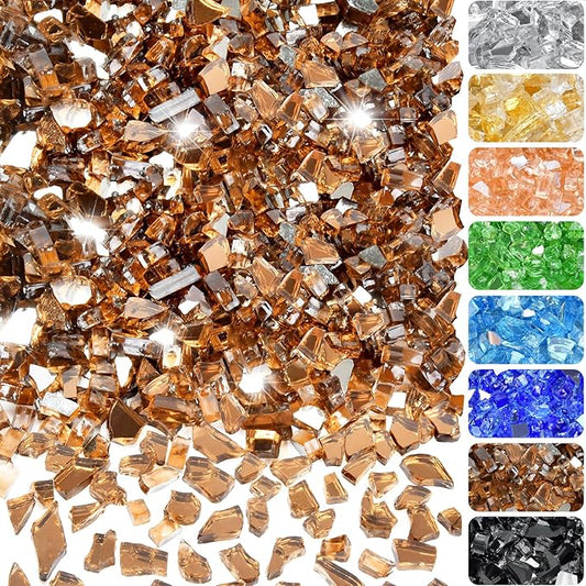 20 Pounds Fire Glass 1/4 Inch High Reflective Tempered Firepit Glass Rocks for Fireplace, Fire Pit Table, Fire Bowl and Landscaping (Amber)