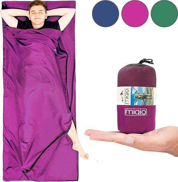 MIQIO Sport 2-in-1 Sleeping Bag Liner and XL Sized Travel Sheet - Ultra Lightweight Sleep Liner Double Travel Bed Sheet - Inlett Inlay