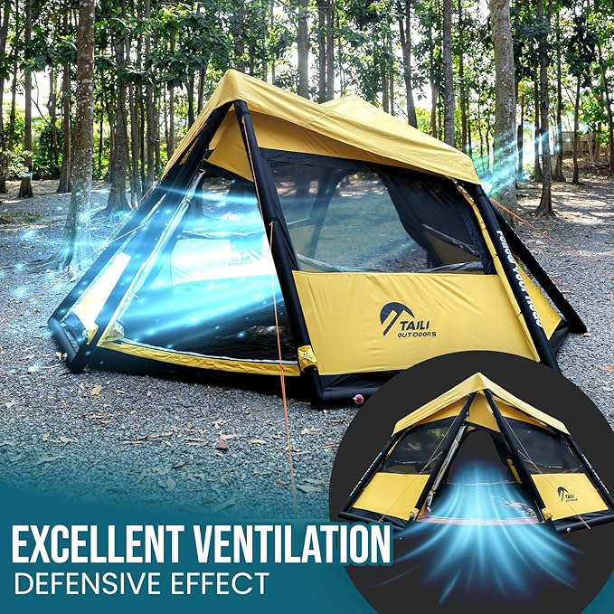 TAILI Inflatable Blow Up Tent for Camping with Hand Pump for 2/3/4/6 Person, Easy Setup Outdoor Inflatable Oxford Waterproof Air Tent House for Family Camping Adult