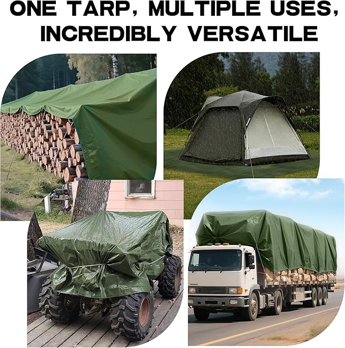 Multi Purpose Waterproof Tarp 10 x 12 Feet 5 Mil Thick Material, Waterproof, for Tarpaulin Canopy Tent, Boat, RV or Pool Cover Army Green…