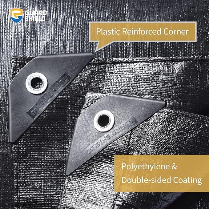 GUARD SHIELD Heavy Duty Tarp 16x20 Feet Black Tarp Large Outdoor Tarps Waterproof with Grommets Cover 12mil