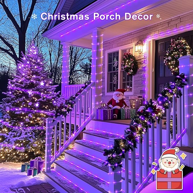 JMEXSUSS 200 LED Purple Solar Christmas Lights, 66 ft Rope Lights Outdoor Waterproof, PVC Tube Purple Christmas String Lights for Party Tree Fence Christmas