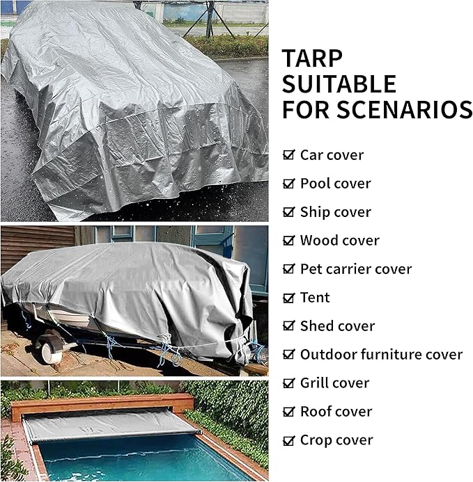 TARPAL 5x7 Feet Tarps Silver 10.5Mil(2-Pack) Multipurpose Protective Cover Heavy Duty Tarp Waterproof,Snow or UV Protection, Durable Reinforced Edges