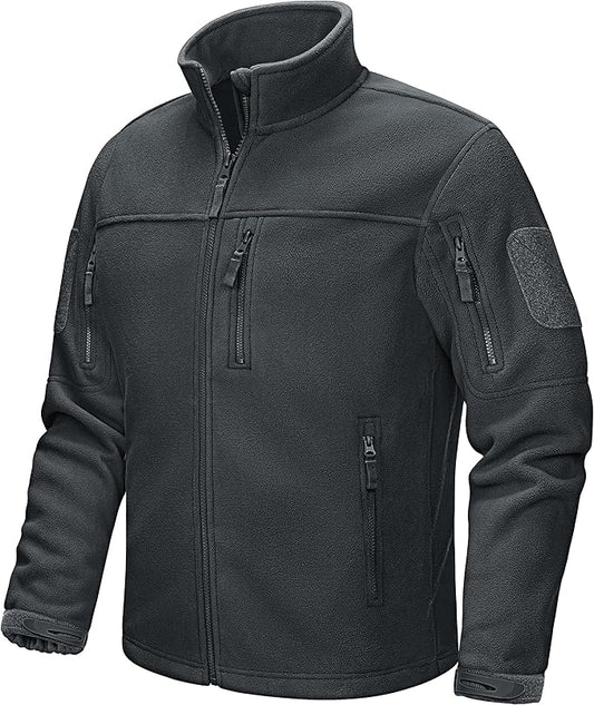 CRYSULLY Men's Fleece Jacket Tactical Full-Zip Winter Coat Jackets Multi Pockets
