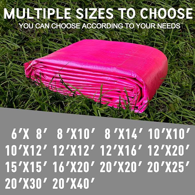 STARPYNG-12 Mil Pink/Silver 12x16 Feet Tarp-Heavy Duty Poly Tarp-Cover,Waterproof, UV Resistant, Weather Resistant, Cover Cars, Boats, Courtyards,Camping