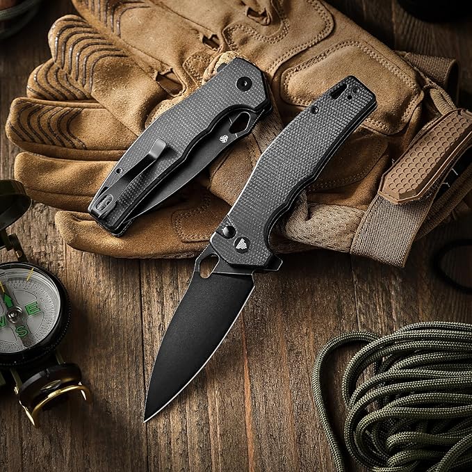 Pocket EDC Knife for Men, Camping Folding Knife with Clip， 3.16" Sandvik14C28N Steel Blade，Micarta Handle，Corvus-04B