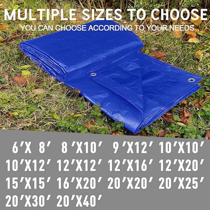 STARPYNG-7 Mil Blue 9X12 Feet Tarp-Multifunctional Blue Waterproof Tarpaulin-Waterproof, UV Resistant, Rip and Tear Resistant, Poly Tarpaulin with Reinforced Edges for Cover