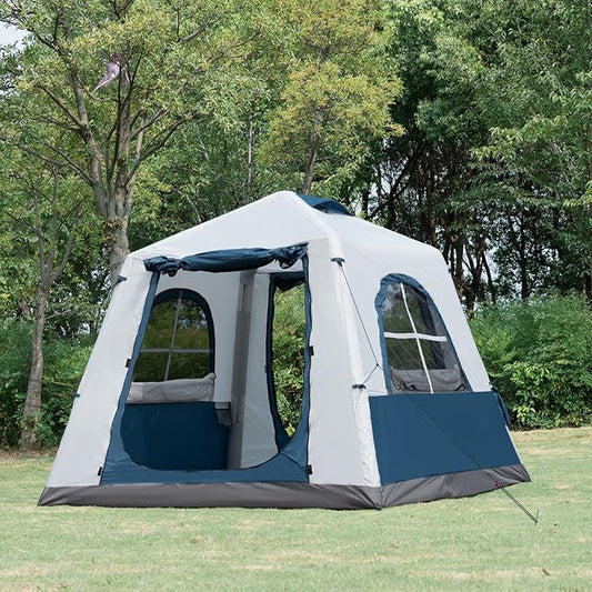 Inflatable Camping Tent for 2-4 Person, Glamping Blow up Tent with Hand Pump, Oxford Waterproof Air Cabin Tent with Mesh Windows & Door