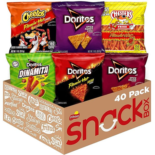 Frito Lay Fiery Mix Variety Pack, Hot & Spicy Snacks Single Serve Bags, (Pack of 40), Flamin' Hot Cheetos, Doritos, Chester's Hot Fries