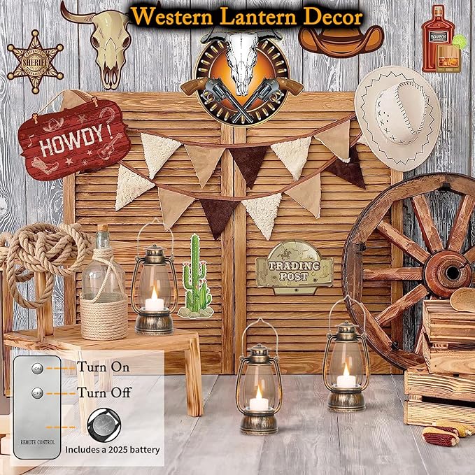 LLQ Vintage Decorative Lanterns with Remote, Camping Party Decorations, Table Centerpiece, Indoor & Outdoor Hanging Lanterns, Christmas Halloween Wedding Party Decor, 4-Pack (Bronze Brushed)