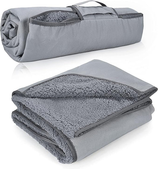 Tirrinia Waterproof Outdoor Blanket with Sherpa Lining, Windproof Triple Layers Warm Comfy Foldable for Camping Stadium, Beach, Picnic, Grass, Concerts, Car, Dog, 51''X 59'' & 59''X 80''